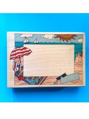 Beach Theme Wood Rubber Ink Stamp Frame Border Vacation Ocean Summer Crafts Fun